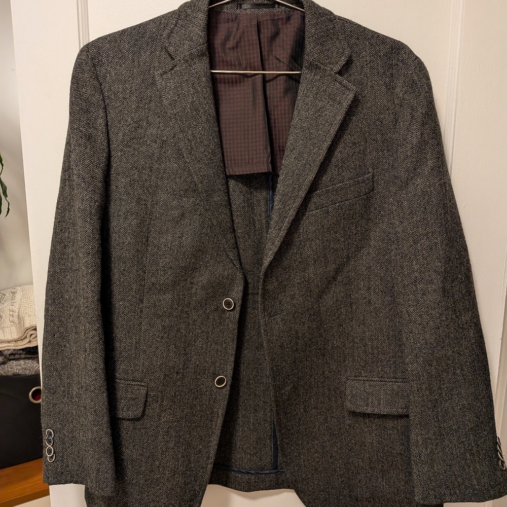 Wool Men's Gray Herringbone Blazer